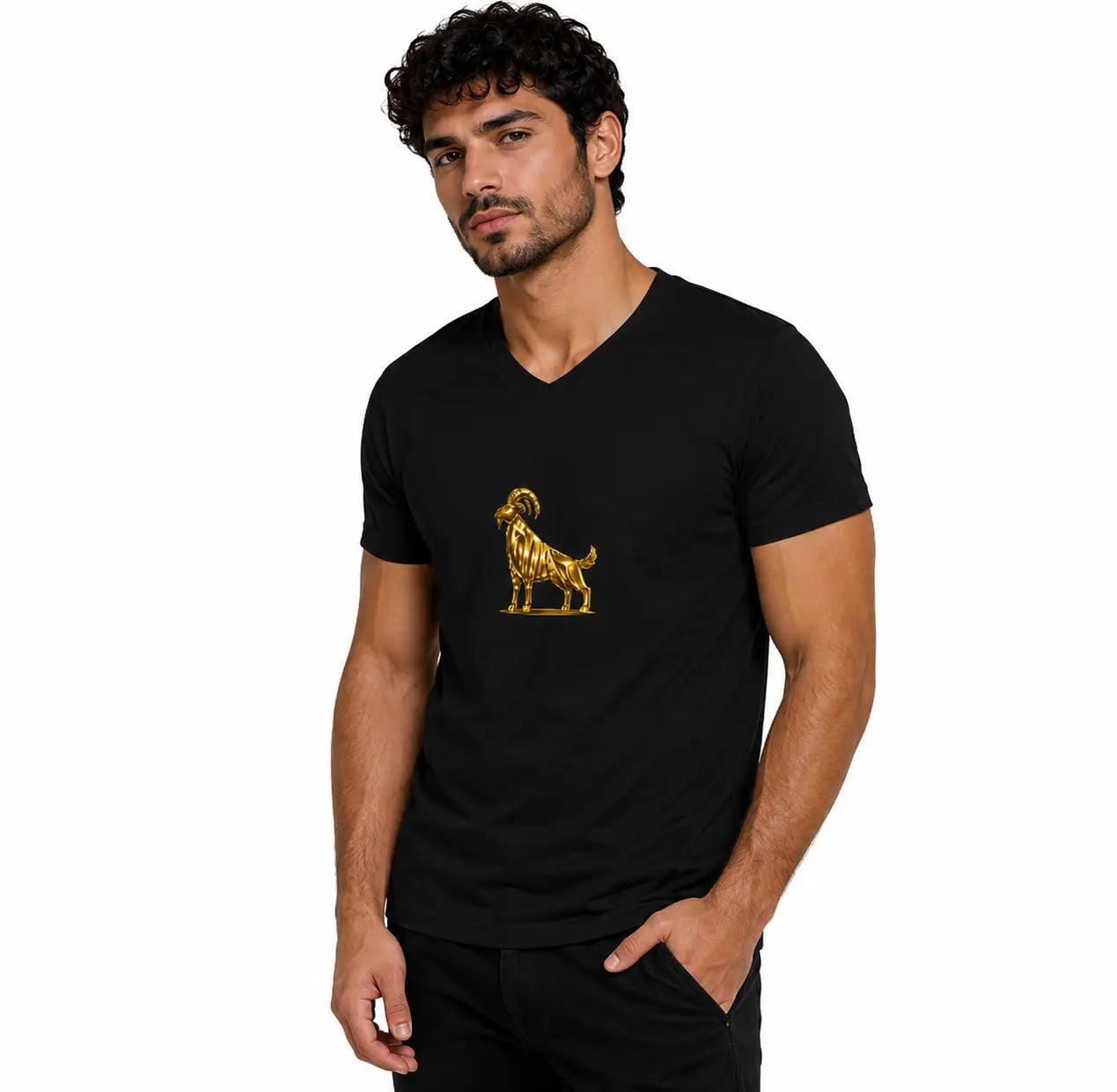 T-shirt col V imprimé - Noir toulove