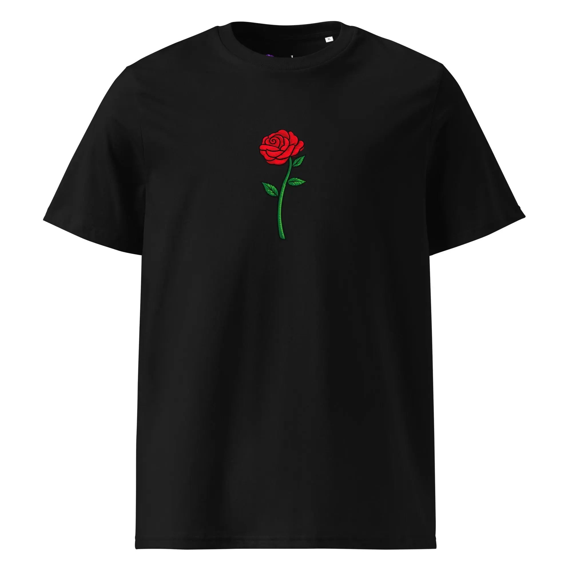 T-shirt homme en coton bio avec rose rouge imprimée sur la poitrine