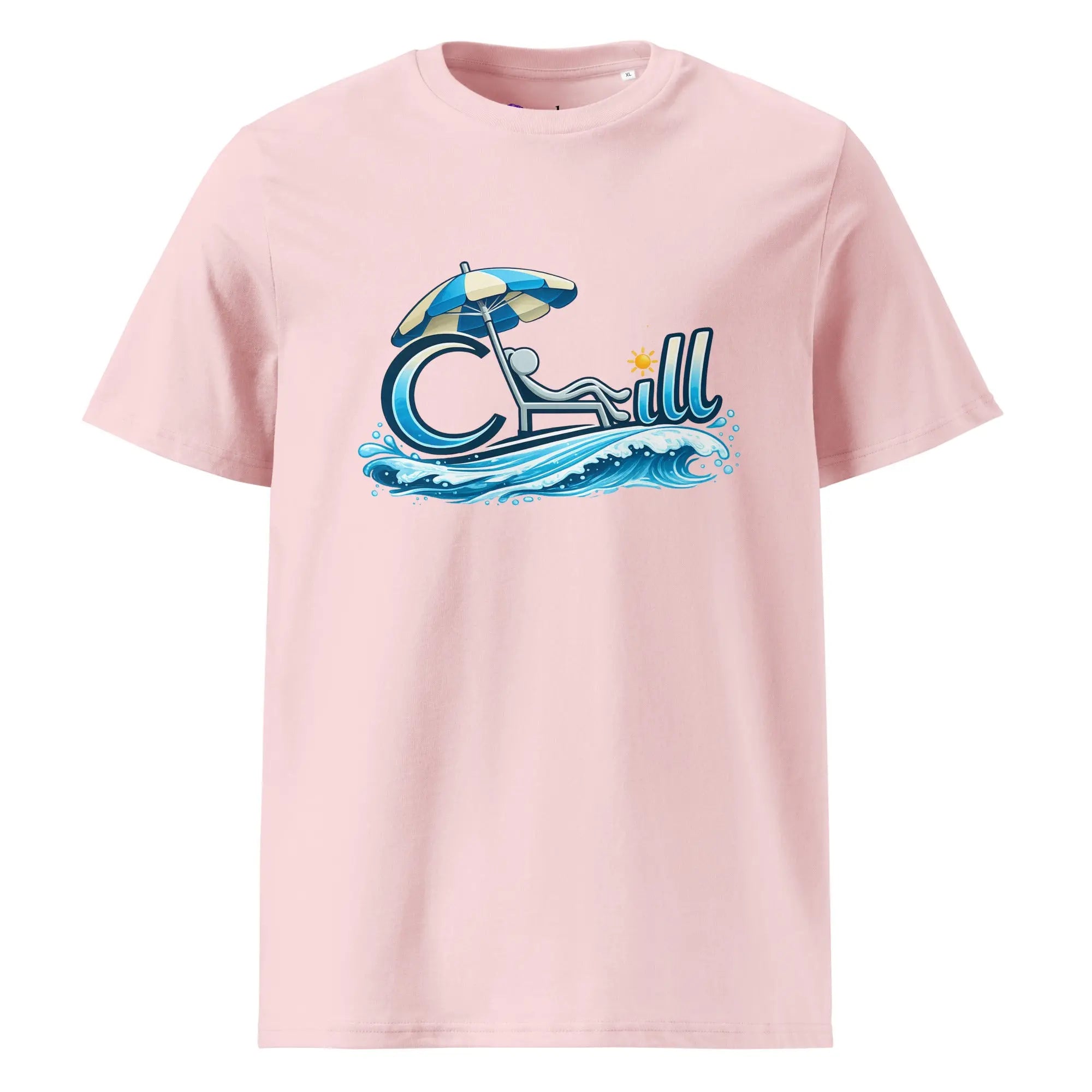 T-shirt Chill coton bio unisexe avec design vague, parasol et ambiance plage.