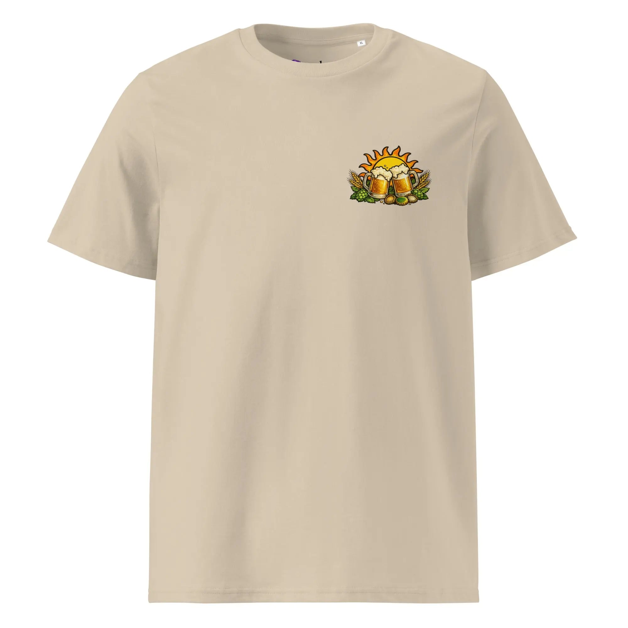 T-shirt homme en coton bio avec chopes de bière, soleil et houblon