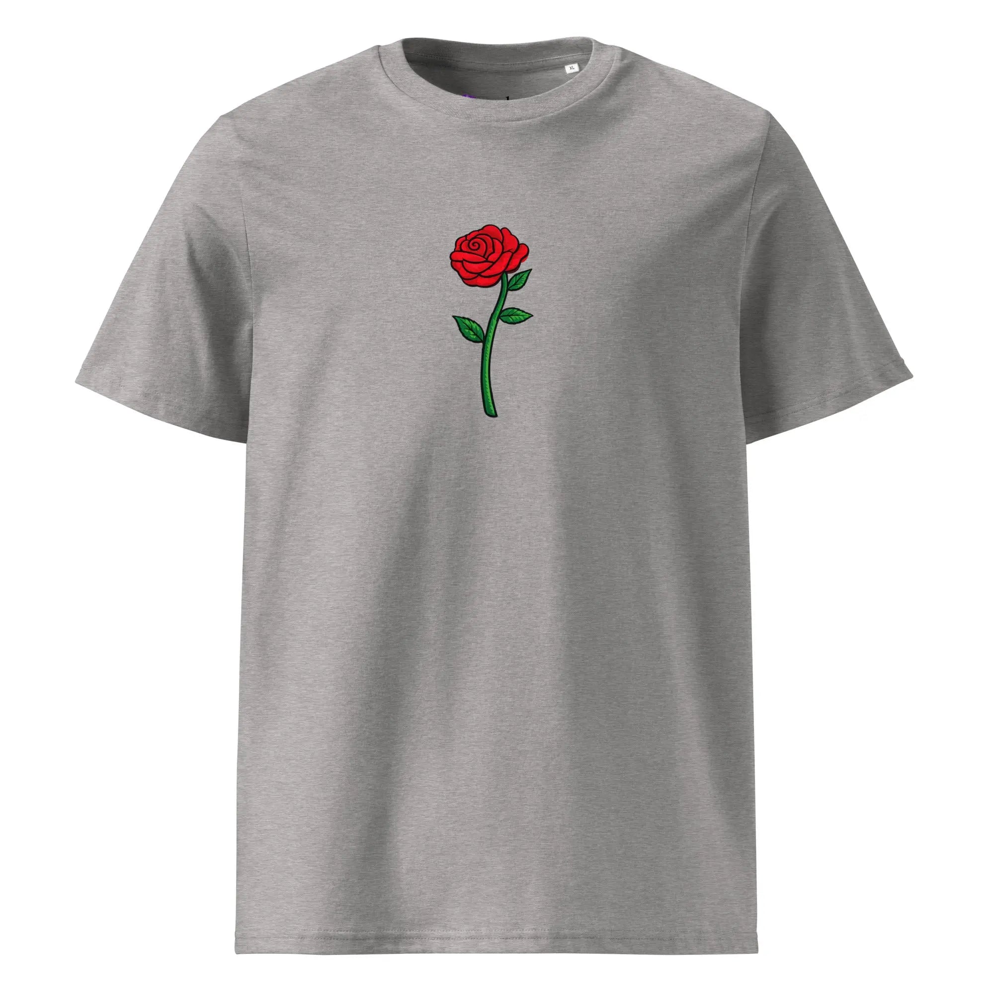 T-shirt homme en coton bio avec rose rouge imprimée sur la poitrine