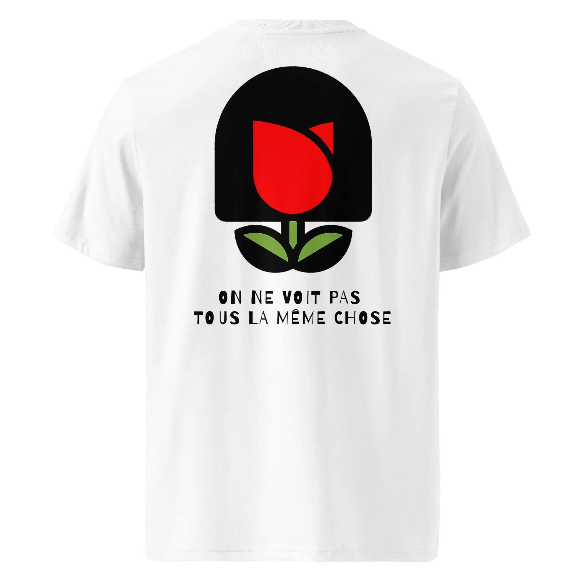 T-shirt en coton bio imprimé blanc avec grand motif floral au dos.