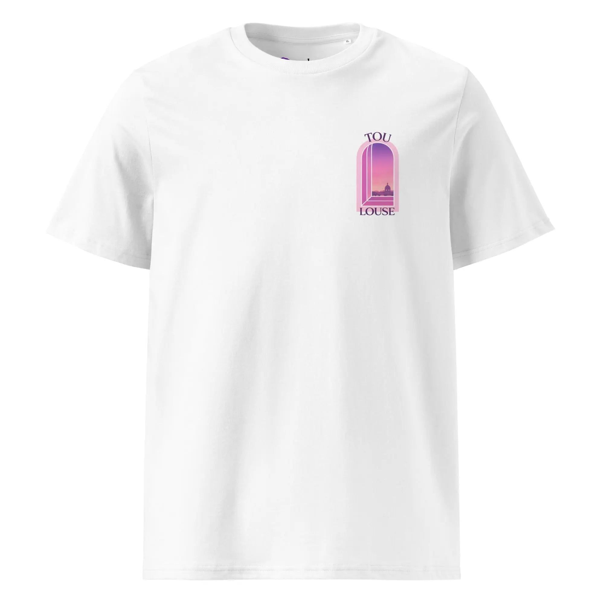 T-shirt en coton bio imprimé Toulouse homme couleur blanche avec petit motif poitrine