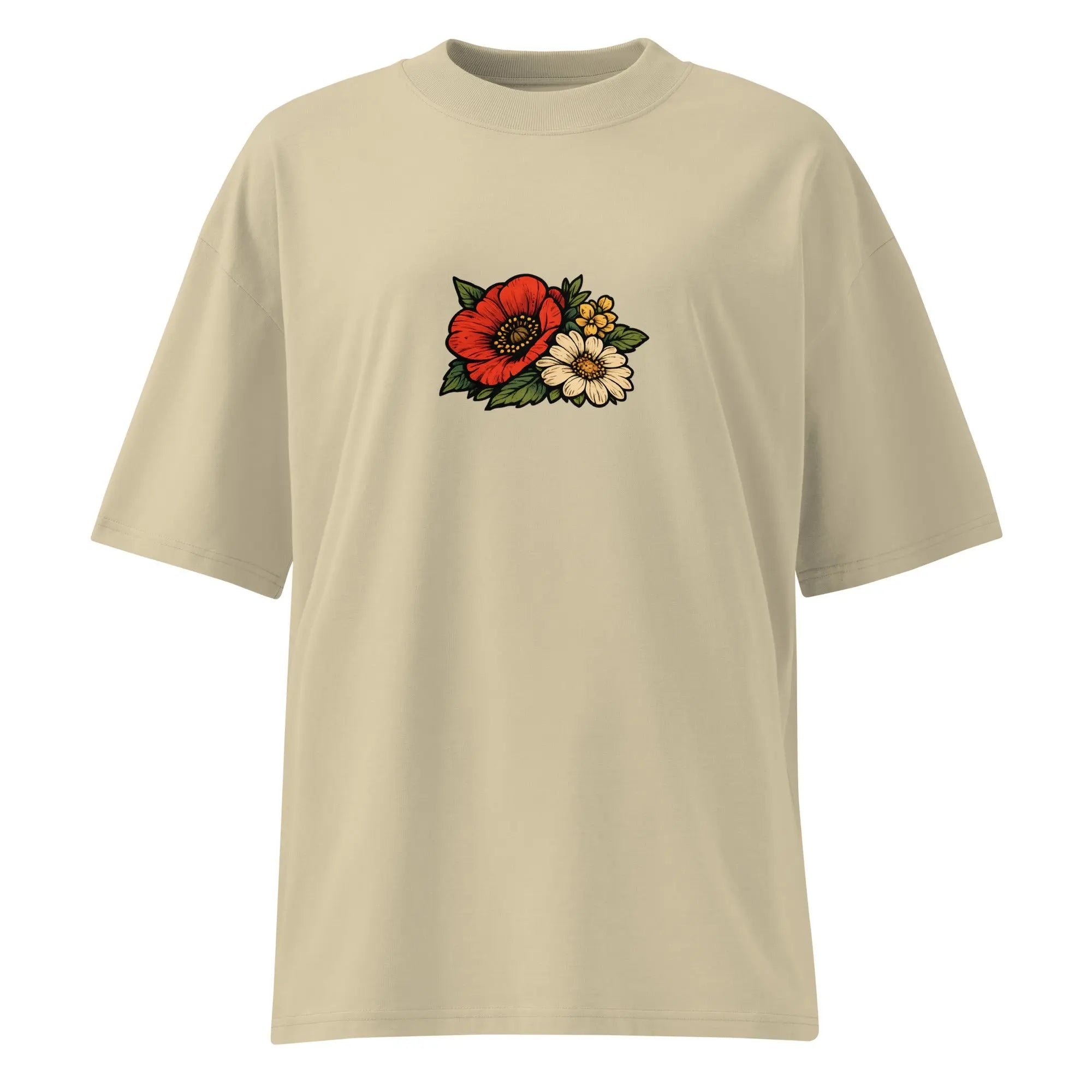 T-shirt oversize unisexe imprimé Toulouse avec fleurs sur le devant et illustration rétro au dos