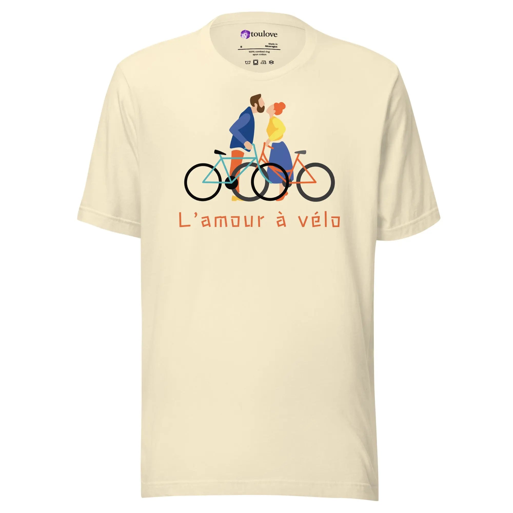 T-shirt unisexe imprimé L’amour à vélo avec couple à bicyclette