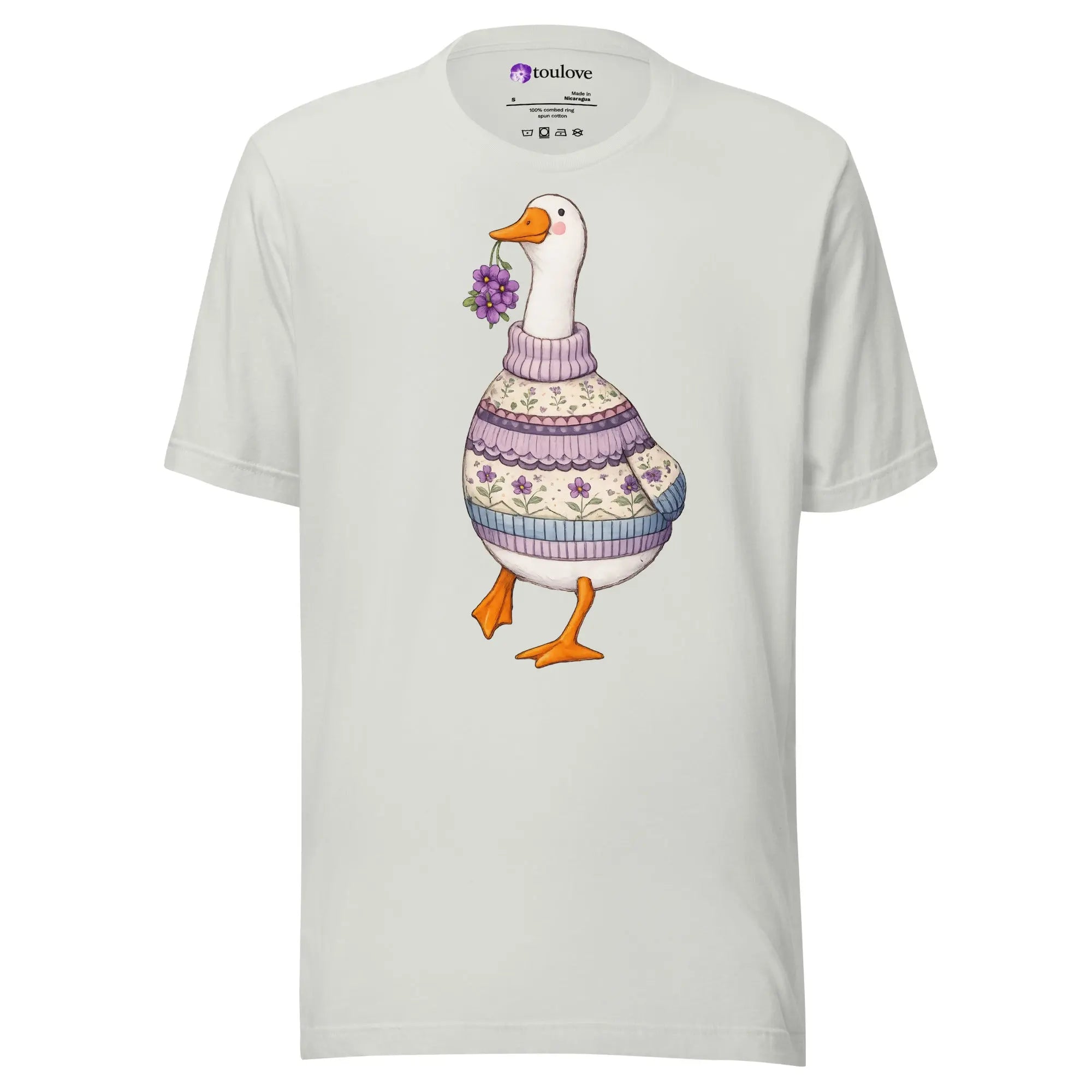 T-shirt imprimé oie fleurie unisexe avec pull violet et fleur