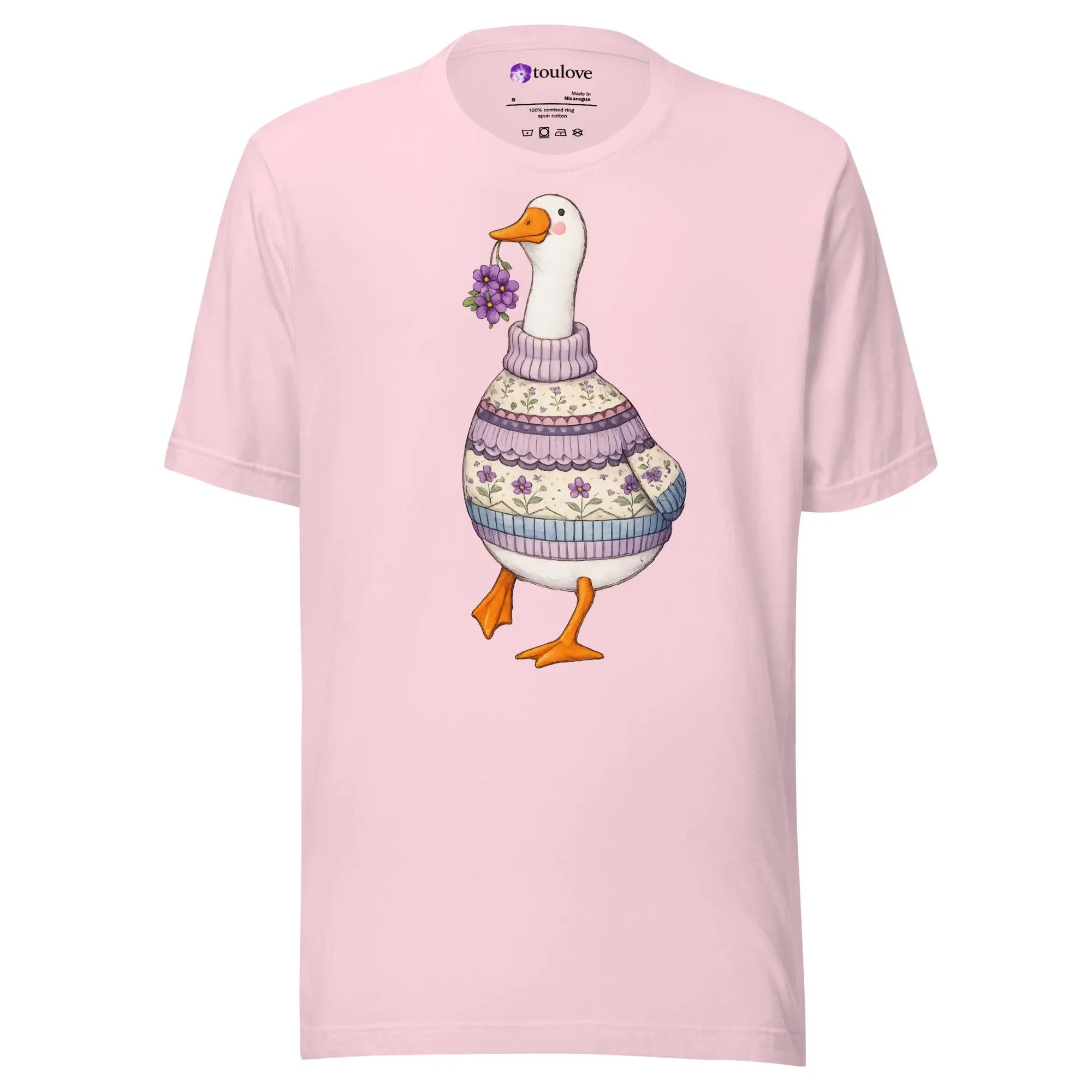 T-shirt imprimé oie fleurie unisexe avec pull violet et fleur