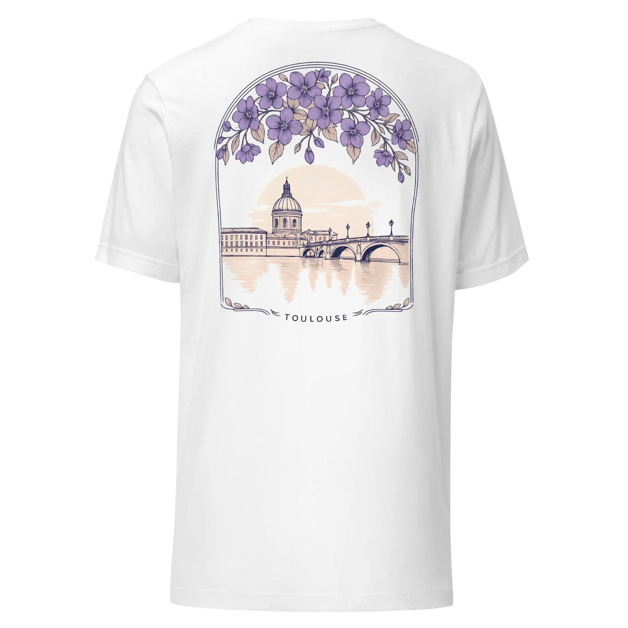 T-shirt imprimé blanc avec grand motif Toulouse floral au dos.