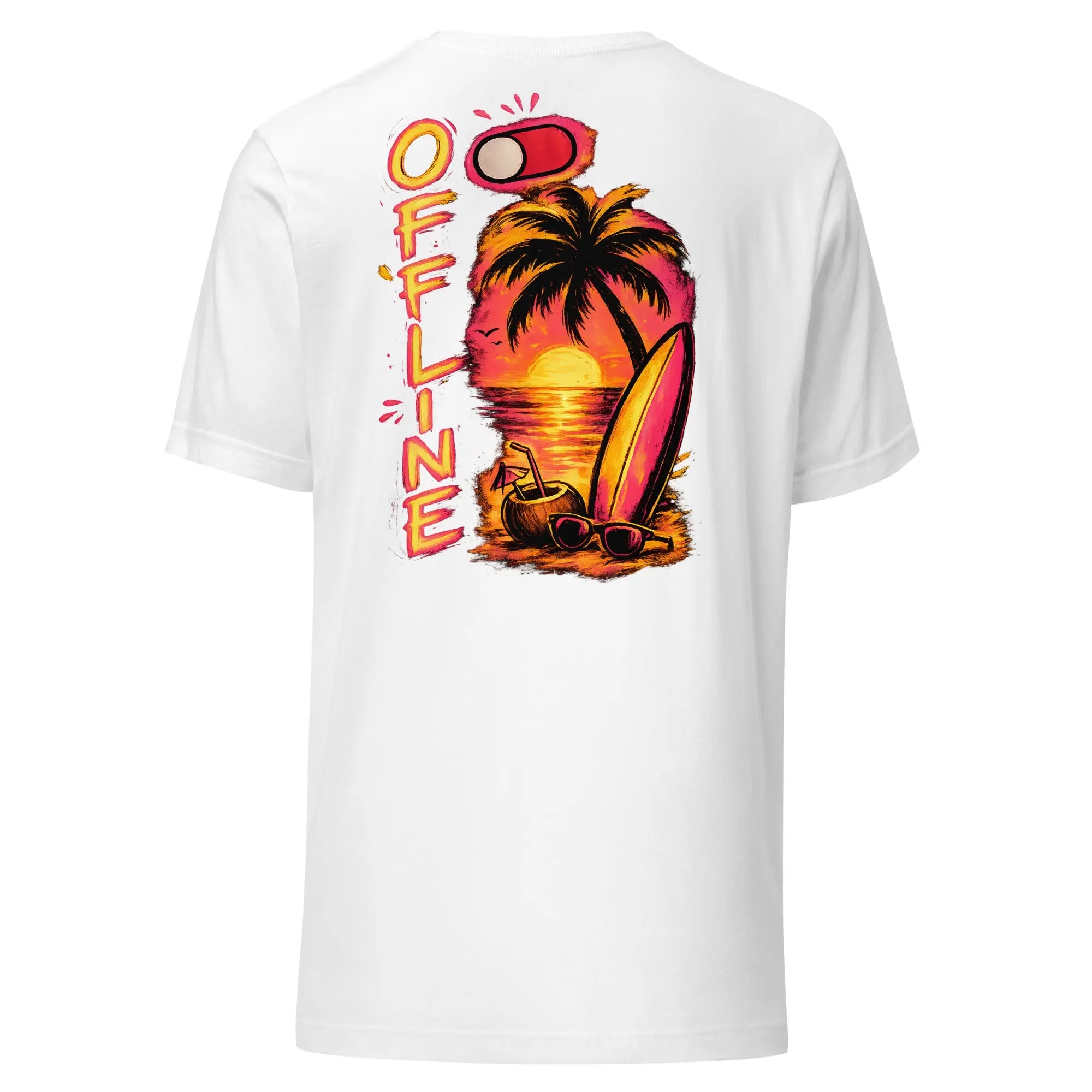 T-shirt imprimé blanc unisexe avec grand design Offline tropical au dos.