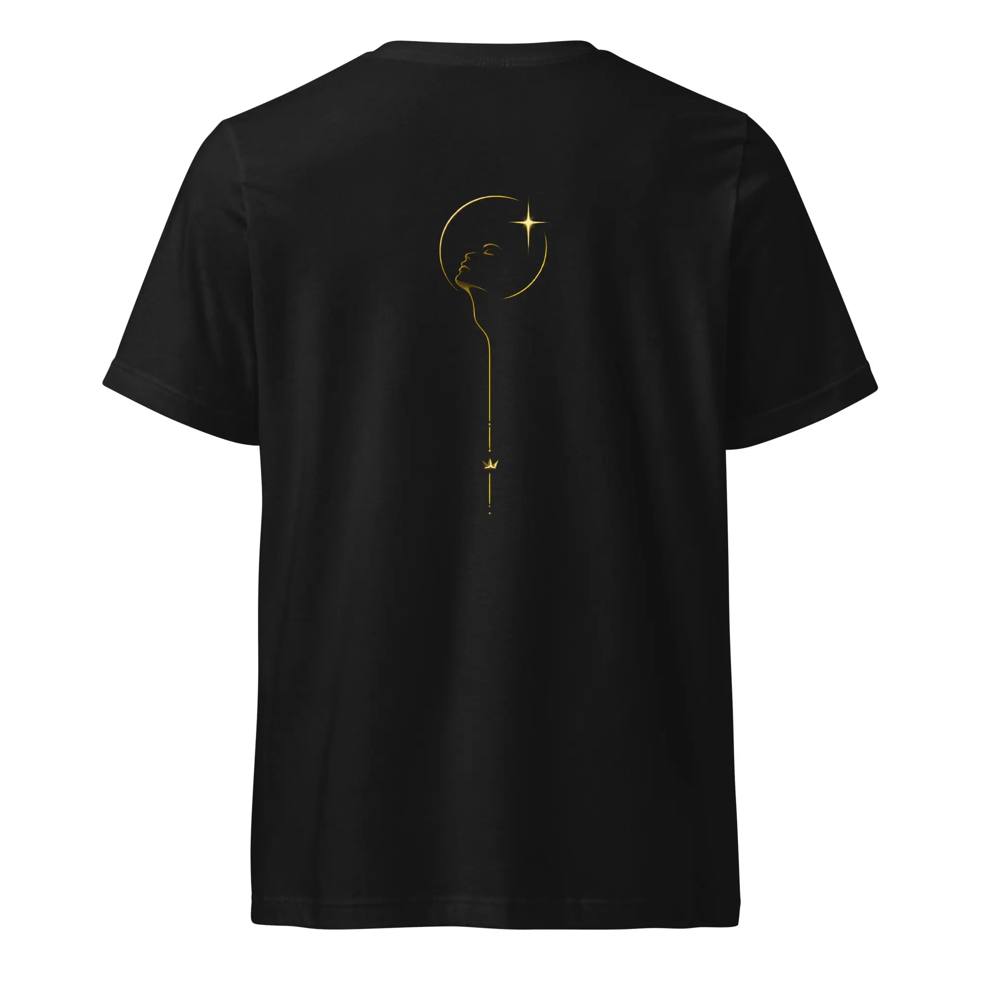 T-shirt col V noir homme avec couronne dorée sur la poitrine et design doré au dos